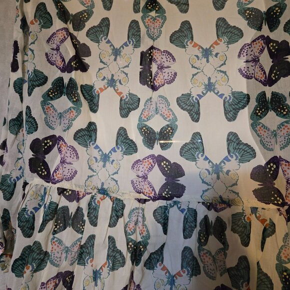 NWT Butterfly Print Sheer Boho Blouse Lace Trim/Button Flowy Lightweight Sz‎ SP - Picture 6 of 8